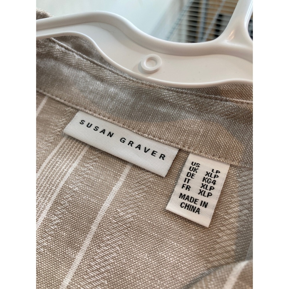 Susan Graver Womens Beige Striped Shirt Sz LP Button Up Neutral Coastal Basics - Picture 5 of 11